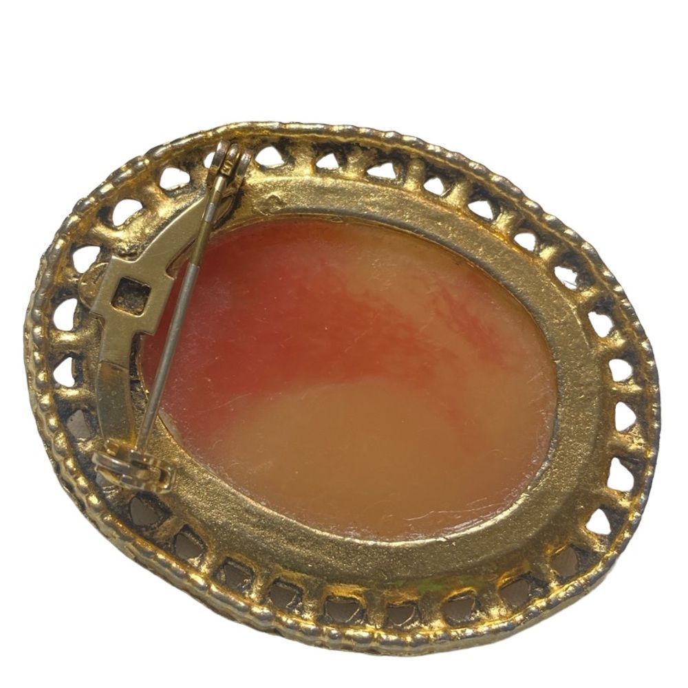 Vintage Carved Celluloid Flower Cameo Brooch - Picture 2 of 12